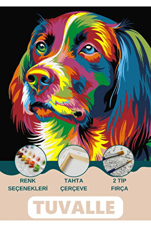 Renkli Köpek Sayılarla Boyama Seti, Hobi Seti, 40X50 Tablo, Fırça Boya Asma Aparatı Dahil, Doğa
