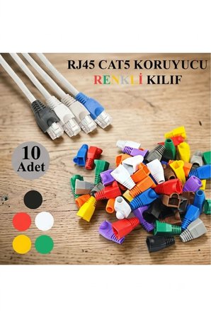 10 Adet RJ45 Cat5 Cat6 Ethernet Karışık Renk Dayanıklı Kablo Arkası Koruma Aparatı - İnternet Kablo Koruyucu Renkli Plastik Kılıf Boot Connector Konnektör Jak Muhafaza Başlık Seti