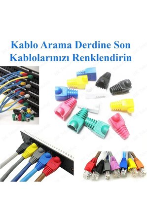 10 Adet RJ45 Cat5 Cat6 Ethernet Karışık Renk Dayanıklı Kablo Arkası Koruma Aparatı - İnternet Kablo Koruyucu Renkli Plastik Kılıf Boot Connector Konnektör Jak Muhafaza Başlık Seti