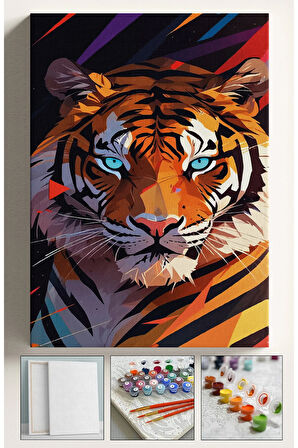 Sayılarla Boyama Hobi Seti Çerçeveli Numaralı Tuval Fırça Boya Dahil Kasnaklı RENKLİ KAPLAN 40x50 Cm