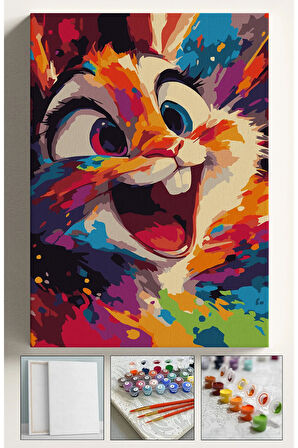 Sayılarla Boyama Seti Numaralı Tuval Fırça Boya Dahil Kasnaklı Set 40x50 Cm - RENKLİ TAVŞAN