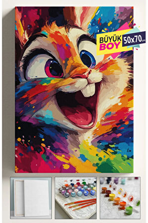 Sayılarla Boyama Seti Numaralı Tuval Fırça Boya Dahil Kasnaklı Set 50x70 Cm - RENKLİ TAVŞAN