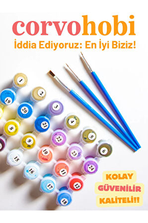 Sayılarla Boyama Seti Numaralı Tuval Fırça Boya Dahil Kasnaklı Set 50x70 Cm - RENKLİ TAVŞAN