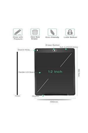 12 Inc Renkli Lcd Grafik Dijital Kalemli Çizim Tableti Yazı Tahta Not Yazma Eğitim Tableti Mavi