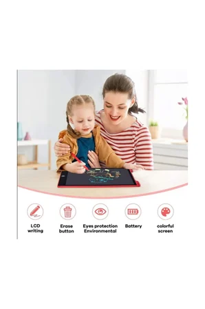 12 Inc Renkli Lcd Grafik Dijital Kalemli Çizim Tableti Yazı Tahta Not Yazma Eğitim Tableti Pembe