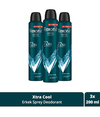 Rexona Men Erkek Sprey Deodorant Xtra Cool 72 Saat Kesintisiz Üstün Koruma 200 ml x 3 adet