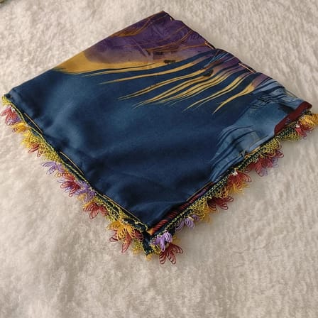 El Emeği İ̇Ğne Oyası Yazma , Fular ,Yemeni, Mevlit Örtüsü , Baş Örtüsü 4 Kenarı Oyalı  Pamuk 100*100Cm