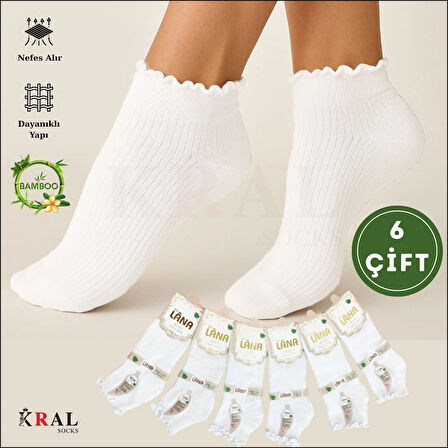 Kadın Bambu Çorap (6 ÇİFT) Fırfırlı Patik Kadın Çorap