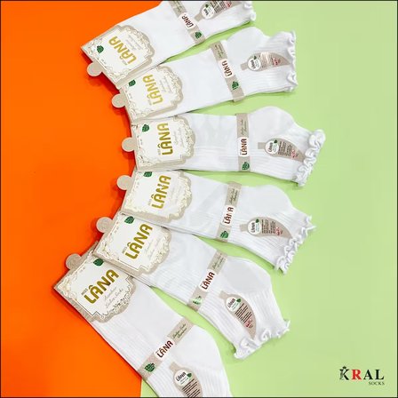 Kadın Bambu Çorap (6 ÇİFT) Fırfırlı Patik Kadın Çorap