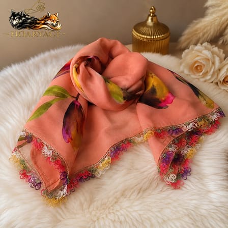 El Emeği İ̇Ğne Oyası Yazma , Fular ,Yemeni, Mevlit Örtüsü , Baş Örtüsü 4 Kenarı Oyalı  Pamuk 100*100Cm