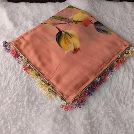El Emeği İ̇Ğne Oyası Yazma , Fular ,Yemeni, Mevlit Örtüsü , Baş Örtüsü 4 Kenarı Oyalı  Pamuk 100*100Cm