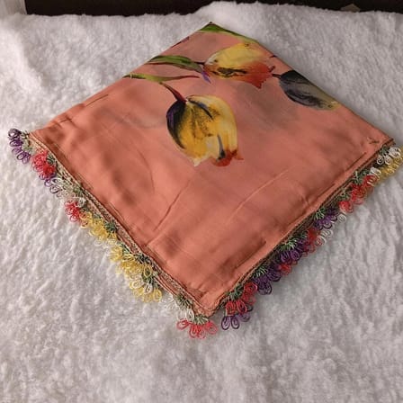 El Emeği İ̇Ğne Oyası Yazma , Fular ,Yemeni, Mevlit Örtüsü , Baş Örtüsü 4 Kenarı Oyalı  Pamuk 100*100Cm