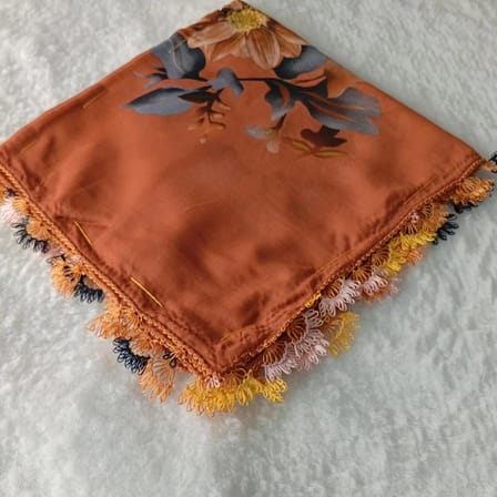 El Emeği İ̇Ğne Oyası Yazma , Fular ,Yemeni, Mevlit Örtüsü , Baş Örtüsü 4 Kenarı Oyalı  Pamuk 100*100Cm