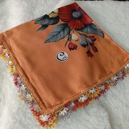 El Emeği İ̇Ğne Oyası Yazma , Fular ,Yemeni, Mevlit Örtüsü , Baş Örtüsü 4 Kenarı Oyalı  Pamuk 100*100Cm