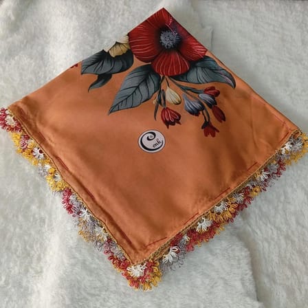 El Emeği İ̇Ğne Oyası Yazma , Fular ,Yemeni, Mevlit Örtüsü , Baş Örtüsü 4 Kenarı Oyalı  Pamuk 100*100Cm