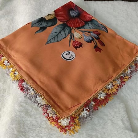 El Emeği İ̇Ğne Oyası Yazma , Fular ,Yemeni, Mevlit Örtüsü , Baş Örtüsü 4 Kenarı Oyalı  Pamuk 100*100Cm