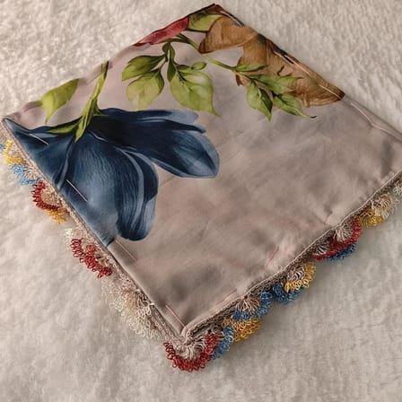 El Emeği İ̇Ğne Oyası Yazma , Fular ,Yemeni, Mevlit Örtüsü , Baş Örtüsü 4 Kenarı Oyalı  Pamuk 100*100Cm