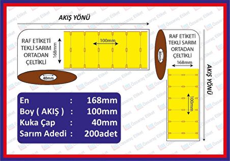 Raf Etiketi 100x168 200 Sarım Yatay Sarı Renkli Orardan Çeltikli