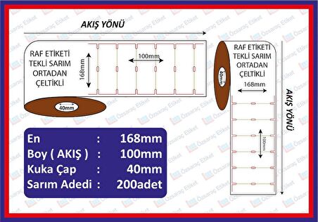 Raf Etiketi 100x168 200 Sarım Yatay Ortadan Çeltikli