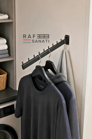 1 Adet - Duvara Monte Eğimli Baston Askılık 40 cm - Mağaza Butik Elbise Kıyafet Askılığı Siyah
