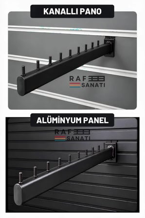 1 Adet - Kanallı Pano Baston Askılık 40 cm – Alüminyum Panel Uyumlu Mağaza Raf Askı Aparatı Siyah