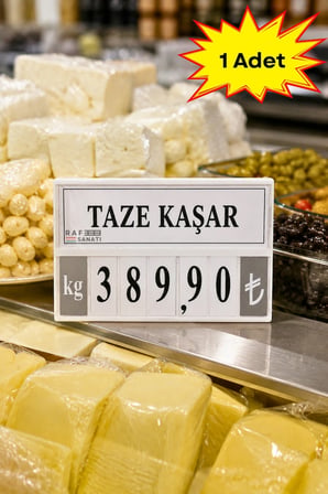Fiyat Kasetlik Manav Kasap Şarküteri Etiketi Rakamlı Fiyatlık | Ayaklı Büyük Boy 123x84 mm | Beyaz