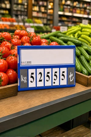 5 Adet - Fiyat Kasetlik Manav Kasap Şarküteri Etiketi Rakamlı Fiyatlık | Ayaklı Büyük Boy 123x84 mm | Mavi