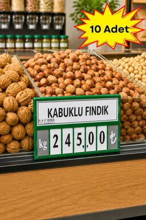 10 Adet - Fiyat Kasetlik Manav Kasap Şarküteri Etiketi Rakamlı Fiyatlık | Ayaklı Büyük Boy 123x84 mm | Yeşil