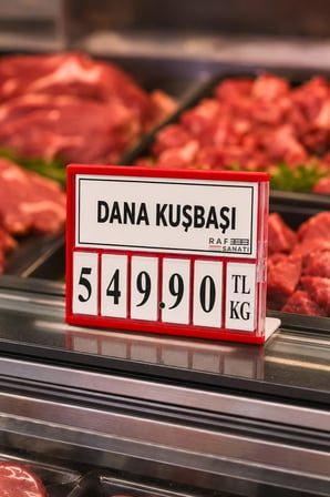 Fiyat Kasetlik Manav Kasap Şarküteri Etiketi Rakamlı Fiyatlık | Ayaklı Küçük Boy 77x62 mm | Kırmızı