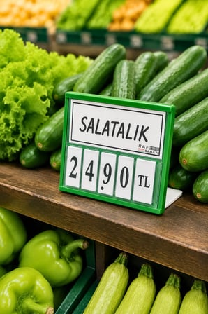 10 Adet - Fiyat Kasetlik Manav Kasap Şarküteri Etiketi Rakamlı Fiyatlık | Ayaklı Küçük Boy 77x62 mm | Yeşil