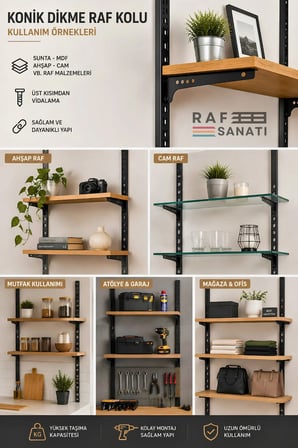 1 Takım Raf Destek Kolu 27 cm – 40 Hatve – Ahşap MDF Sunta Cam Raf Tutucu Raf Kolu Siyah