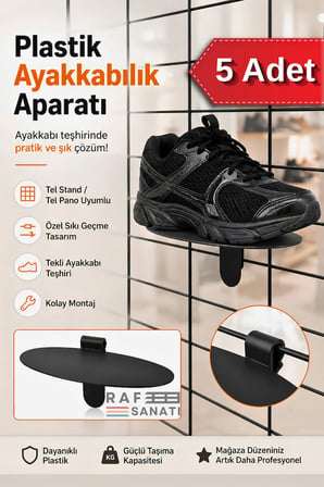 5 Adet - Tel Panoya Geçme Plastik Ayakkabı Rafı – Ayakkabı Standı ve Raf Aparatı Siyah