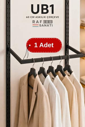 1 Adet - UB1 60 cm U Tipi Mağaza Askılığı – 30 cm Derinlik 40 Hatve - Konik Dikme Profil Uyumlu Elbise Askı Kolu Siyah