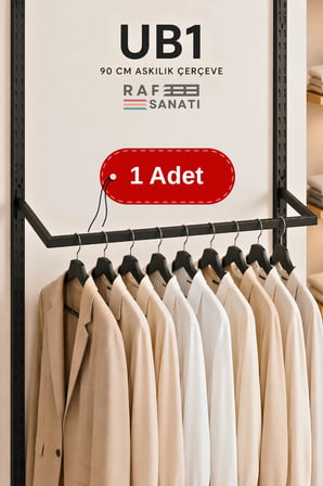 1 Adet - UB1 90 cm U Tipi Mağaza Askılığı – 30 cm Derinlik 40 Hatve - Konik Dikme Profil Uyumlu Elbise Askı Taşıyıcı Siyah
