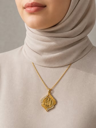 22 Ayar Altın Kaplama Allah Yazılı Osmanlı Tuğra Desenli Taşlı Hediye Kolye