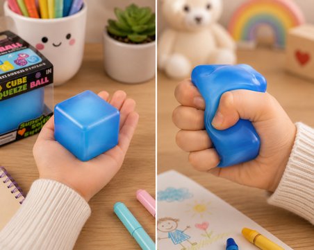 Yumuşacık Mavi Küp Squishy Sıkmalık Oyuncak – Stres Azaltıcı Yumuşak Dokulu Sukuşi