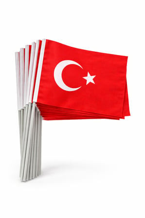 50’li Plastik Sopalı Alpaka Bez Türk Bayrağı 20x30 cm – Okul ve 23 Nisan Kutlamaları İçin