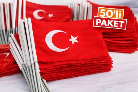 Plastik Sopalı Alpaka Bez Türk Bayrağı 30x45 cm (50 Adet) – 23 Nisan ve Organizasyon Bayrağı