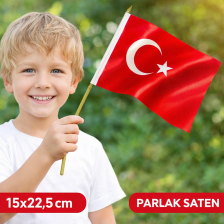 Saten Türk Bayrağı 15x22.5 cm – Parlak Kumaş Mini Bayrak | 23 Nisan, Okul, Araç ve Dekor İçin
