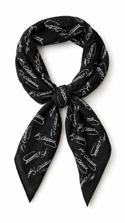Atatürk İmza Desenli Siyah %100 Pamuk 52x52 cm Fular Bandana (Okul, Etkinlik, Tören, Gösteri)