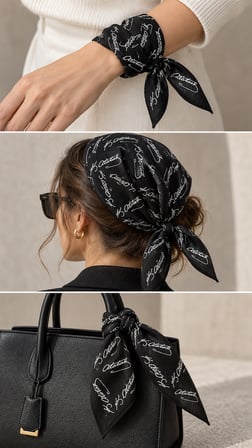 Atatürk İmza Desenli Siyah %100 Pamuk 52x52 cm Fular Bandana (Okul, Etkinlik, Tören, Gösteri)