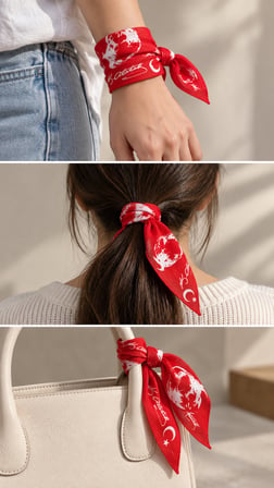 Atatürk Silüetli Kırmızı %100 Pamuk 52x52 cm Fular Bandana (Okul, Etkinlik, Tören, Gösteri)
