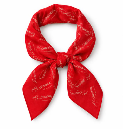 Atatürk İmza Desenli Kırmızı %100 Pamuk 52x52 cm Fular Bandana (Okul, Etkinlik, Tören, Gösteri)