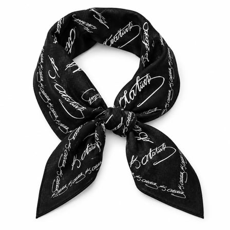Atatürk İmza Desenli Siyah Pamuk Fular 52x52 cm Çok Amaçlı Bandana (Okul, Etkinlik, Tören, Gösteri)