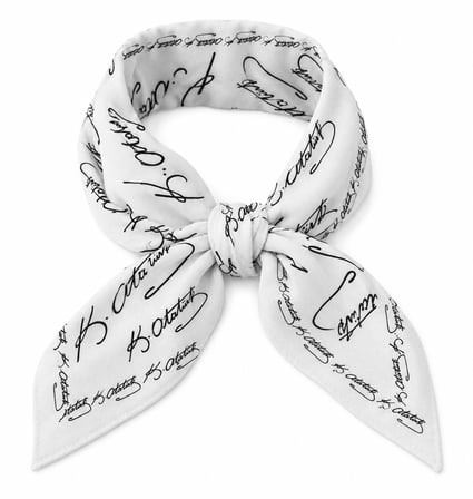 Atatürk İmza Desenli Beyaz %100 Pamuk 52x52cm Fular Bandana (Okul, Etkinlik, Tören, Gösteri)