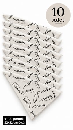 10’lu Atatürk İmzalı Pamuk Fular Bandana 52x52 cm Unisex Çok Amaçlı Set