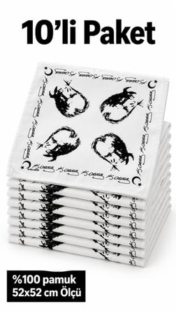 10’lu Atatürk Baskılı 52x52 cm %100 Pamuk Fular Bandana Tören Etkinlik Gösteri
