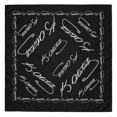 10’lu Atatürk İmzalı Siyah %100 Pamuk Fular Bandana 52x52 cm Tören Etkinlik Gösteri