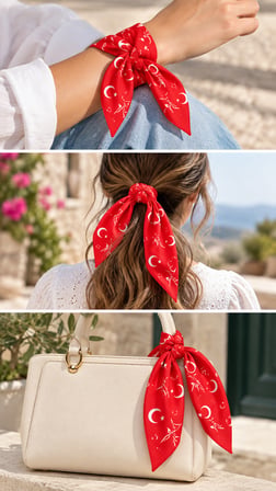 10’lu Kırmızı Türk Motifli 52x52 cm %100 Pamuk Fular Bandana Tören Etkinlik Gösteri