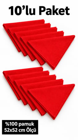 10’lu Kırmızı 52x52 cm %100 Pamuk Fular Bandana Seti Okul Etkinlik Tören Gösteri
